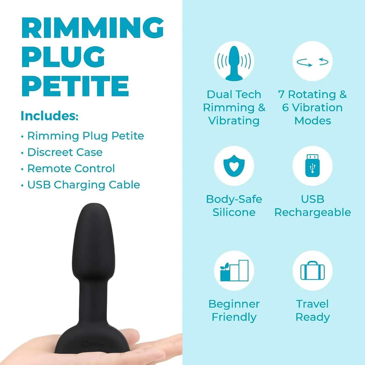B-Vibe™ B-Vibe Rimming Plug Petite - Rotating Beads & Vibration Remote Control Small