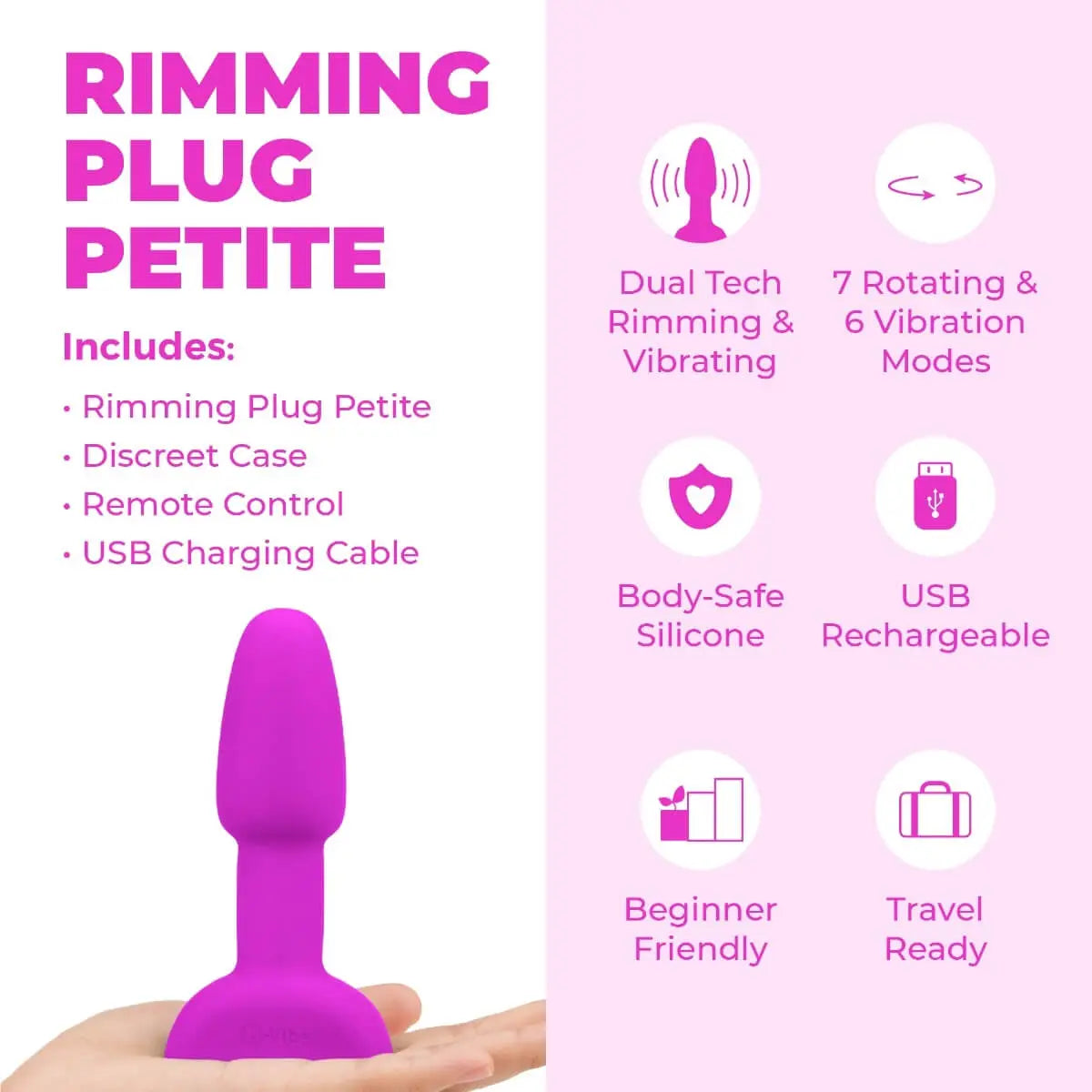 B-Vibe™ B-Vibe Rimming Plug Petite - Rotating Beads & Vibration Remote Control Small