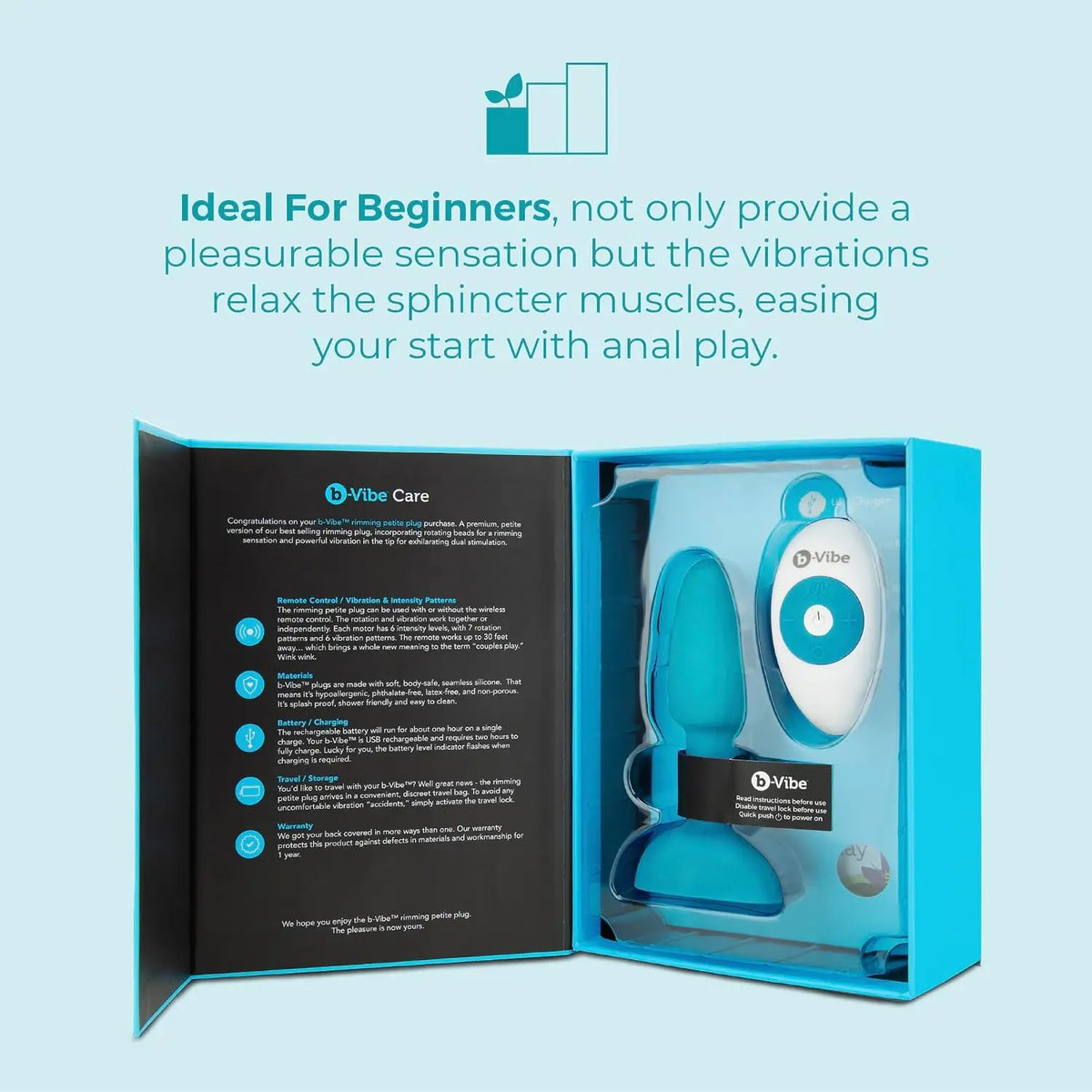 B-Vibe™ B-Vibe Rimming Plug Petite - Rotating Beads & Vibration Remote Control Small