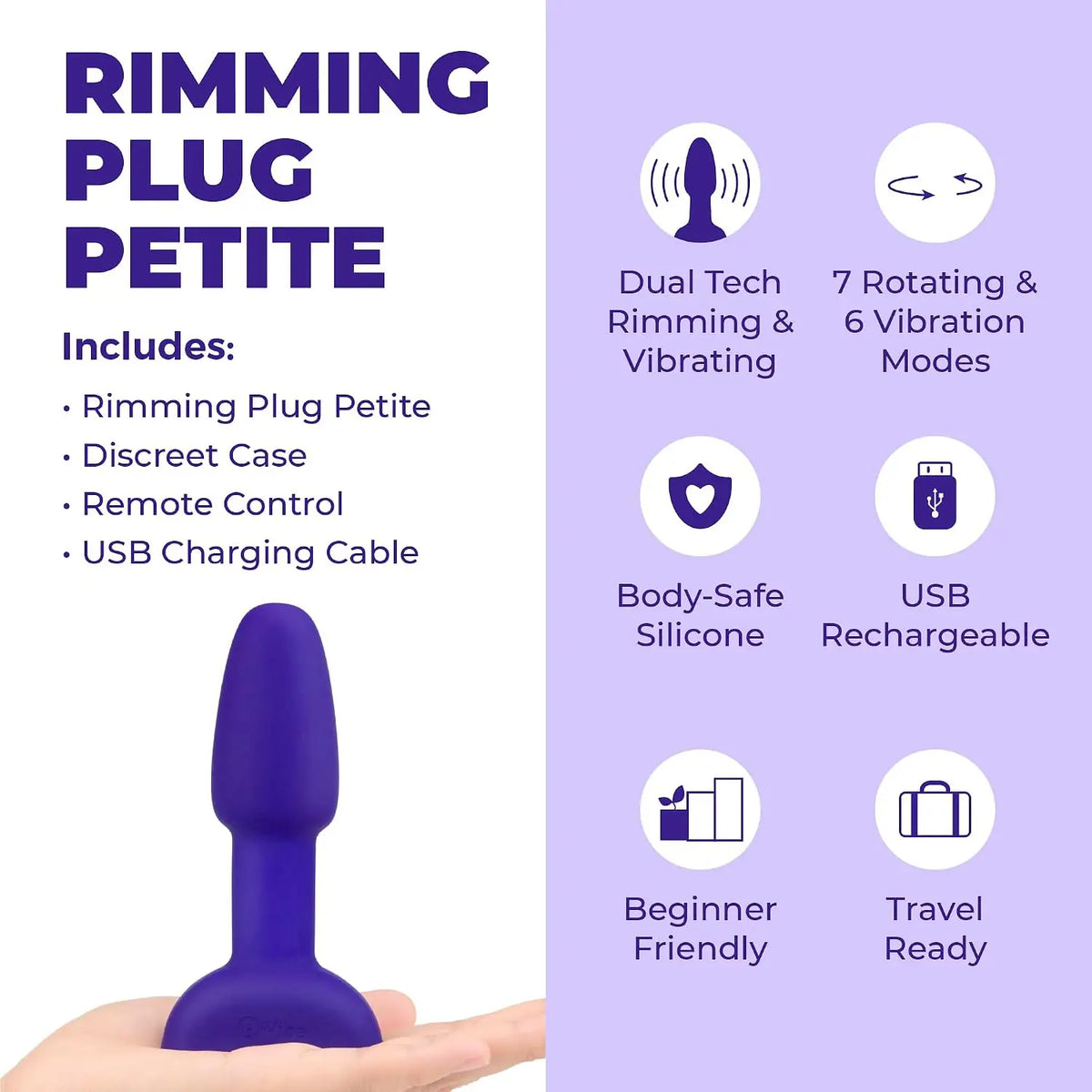 B-Vibe™ B-Vibe Rimming Plug Petite - Rotating Beads & Vibration Remote Control Small
