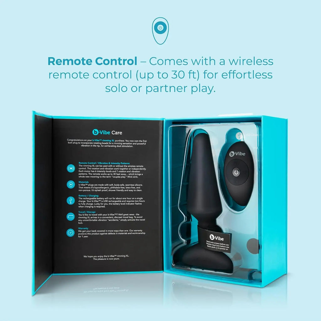 B-Vibe™ B-Vibe Rimming Plug XL with Remote - Rotating Beads & Vibration Black
