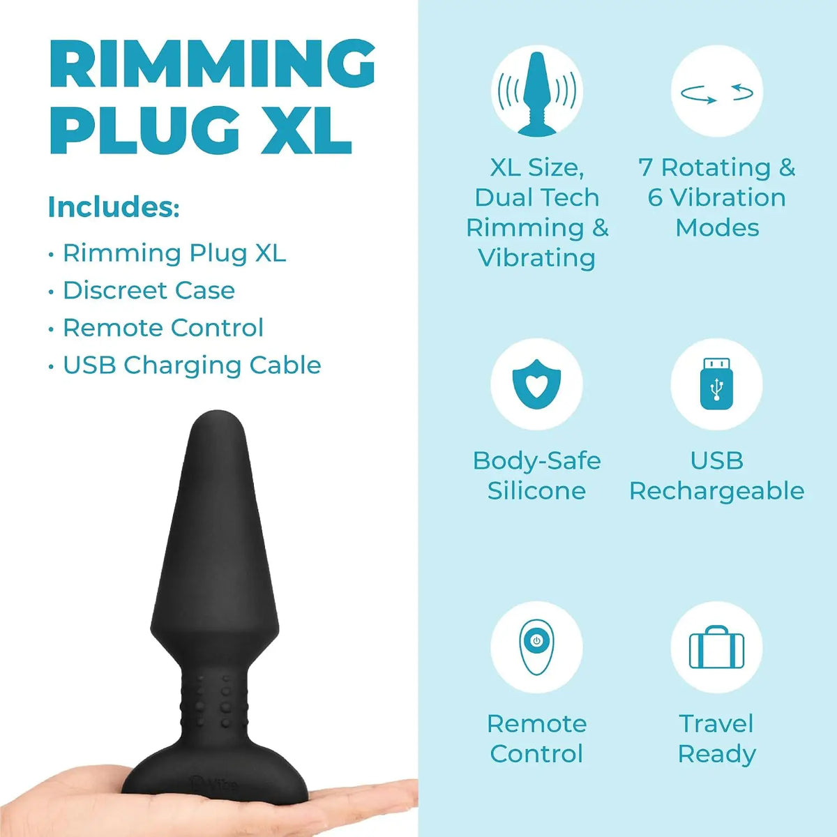 B-Vibe™ B-Vibe Rimming Plug XL with Remote - Rotating Beads & Vibration Black