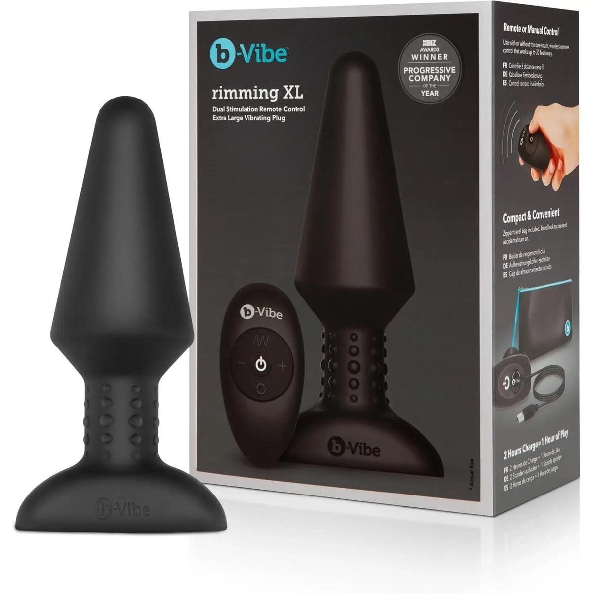 B-Vibe™ B-Vibe Rimming Plug XL with Remote - Rotating Beads & Vibration Black