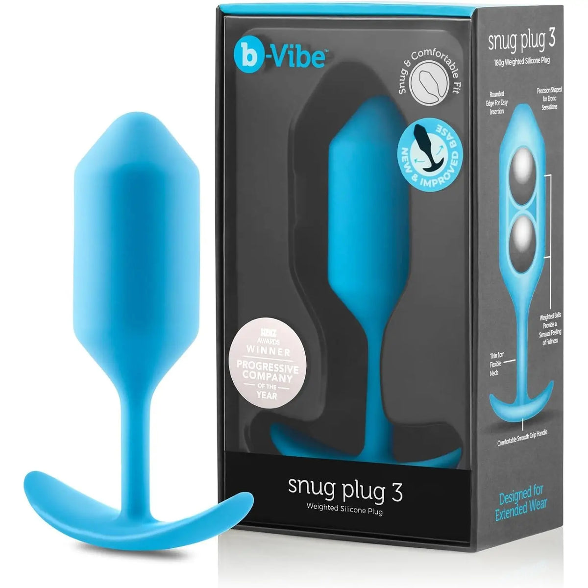 B-Vibe™ B-Vibe Snug Plug 3 (Large) - Weighted Extended-Wear Butt for Fullness Sky Blue