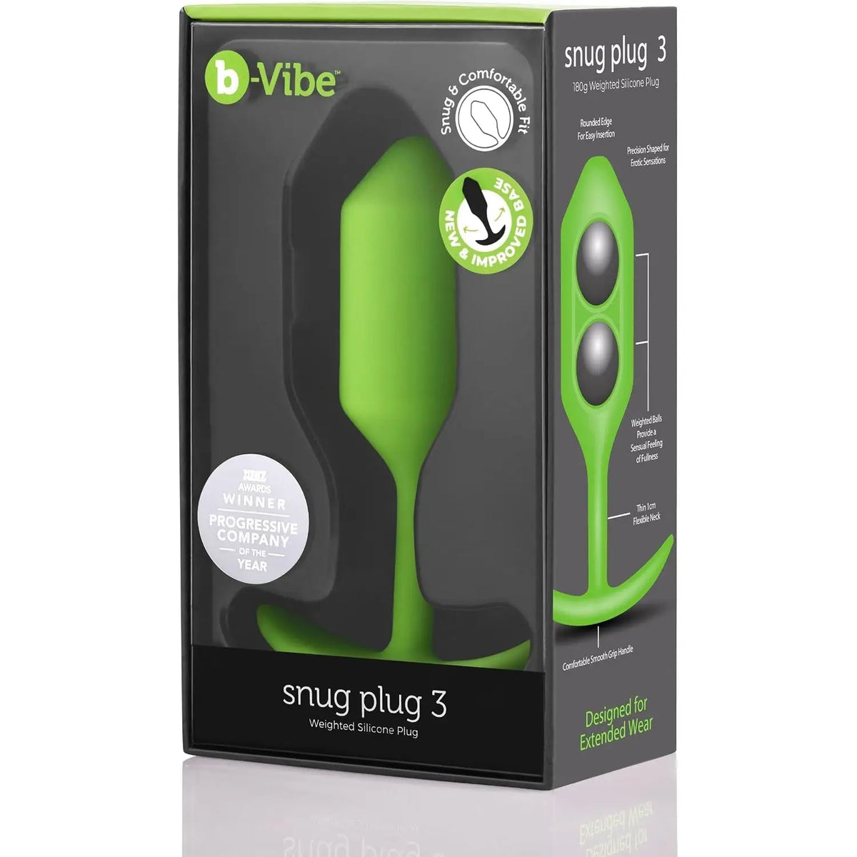 B-Vibe™ B-Vibe Snug Plug 3 (Large) - Weighted Extended-Wear Butt for Fullness Lime