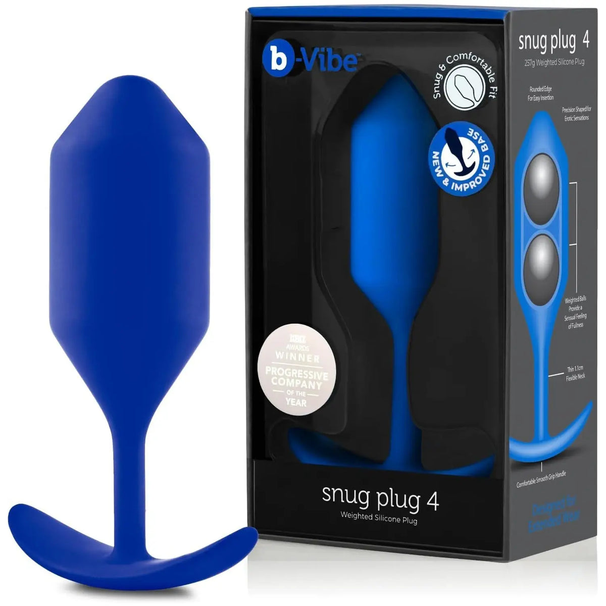 B-Vibe™ B-Vibe Snug Plug 4 (XL) - Weighted Extended-Wear Butt for Fullness Blue
