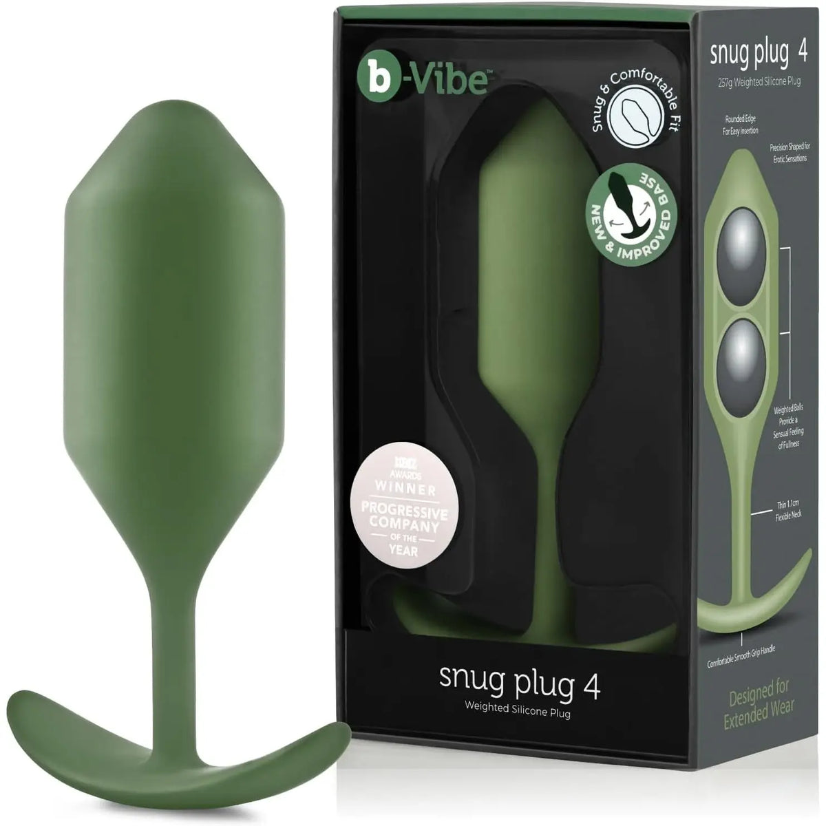 B-Vibe™ B-Vibe Snug Plug 4 (XL) - Weighted Extended-Wear Butt for Fullness Army Green