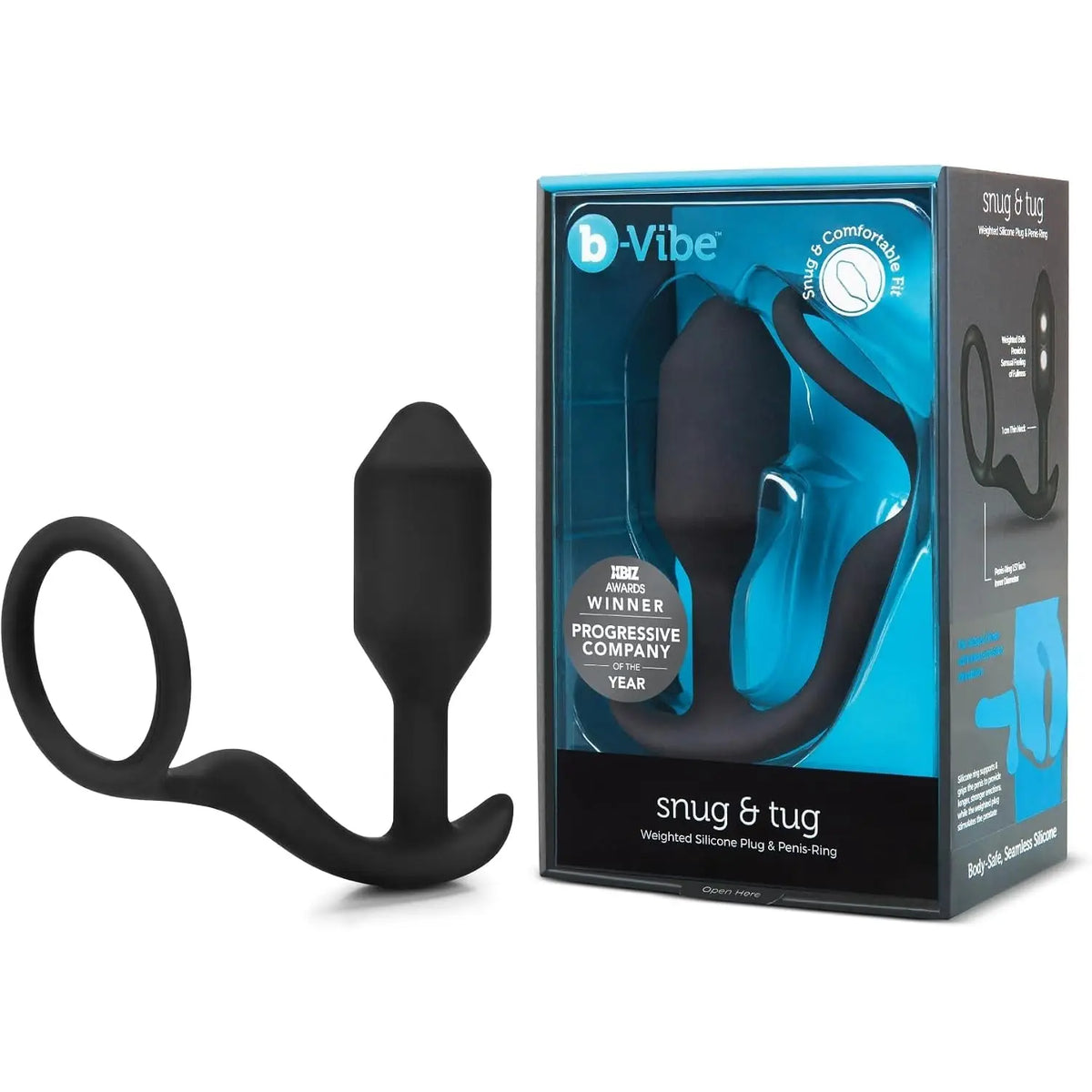 B-Vibe™ B-Vibe Snug & Tug - Weighted Plug C-Ring Combo for Extended Wear Black