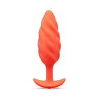 B-Vibe™ b-Vibe Swirl Texture Plug, Medium Vibrating Silicone Butt Orange