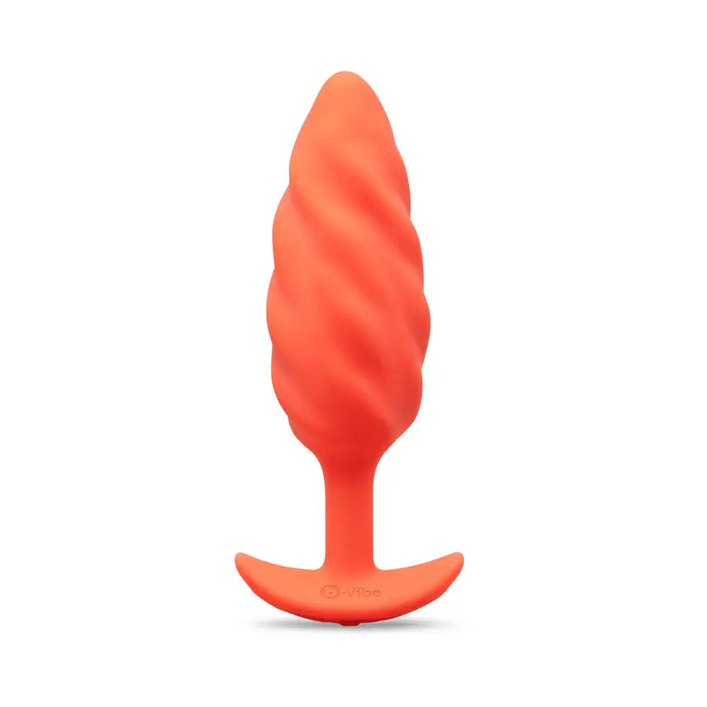 B-Vibe™ b-Vibe Swirl Texture Plug, Medium Vibrating Silicone Butt Orange