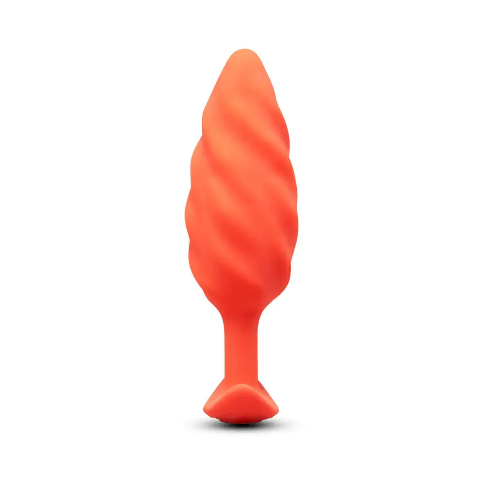 B-Vibe™ b-Vibe Swirl Texture Plug, Medium Vibrating Silicone Butt Orange