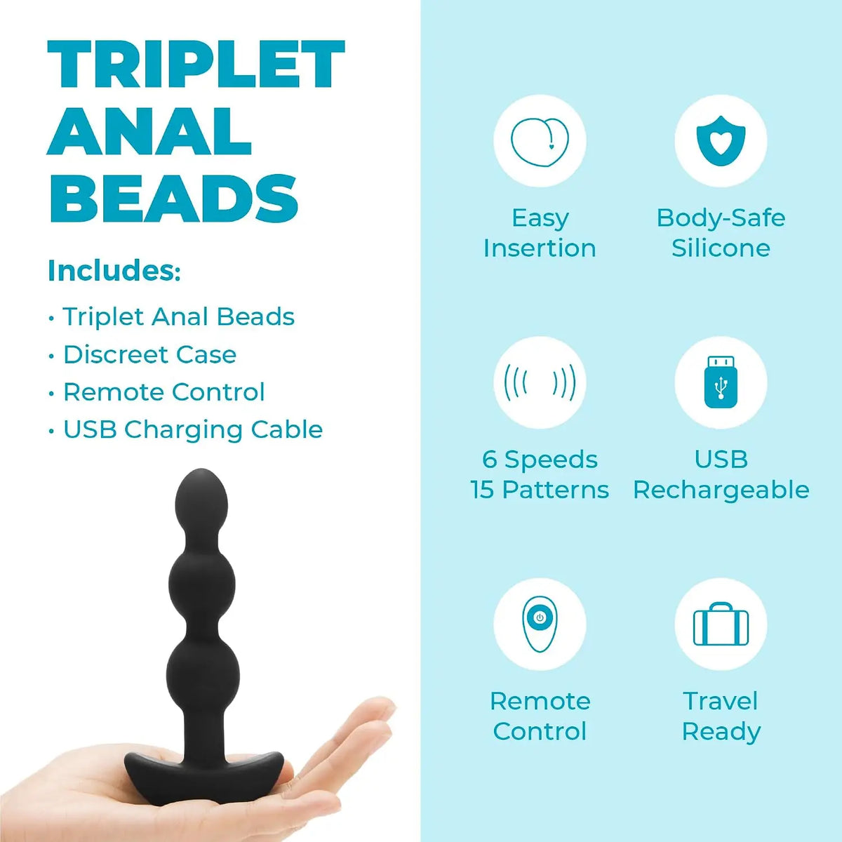 B-Vibe™ B-Vibe Triplet Remote Vibrating Anal Beads - 3 with 2 Motors & Wireless Control