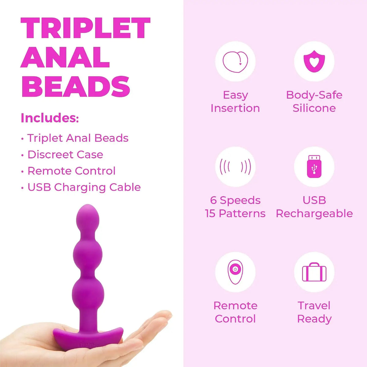 B-Vibe™ B-Vibe Triplet Remote Vibrating Anal Beads - 3 with 2 Motors & Wireless Control