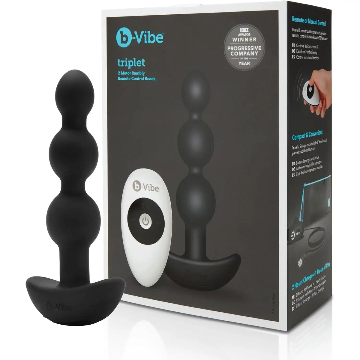 B-Vibe™ B-Vibe Triplet Remote Vibrating Anal Beads - 3 with 2 Motors & Wireless Control Black