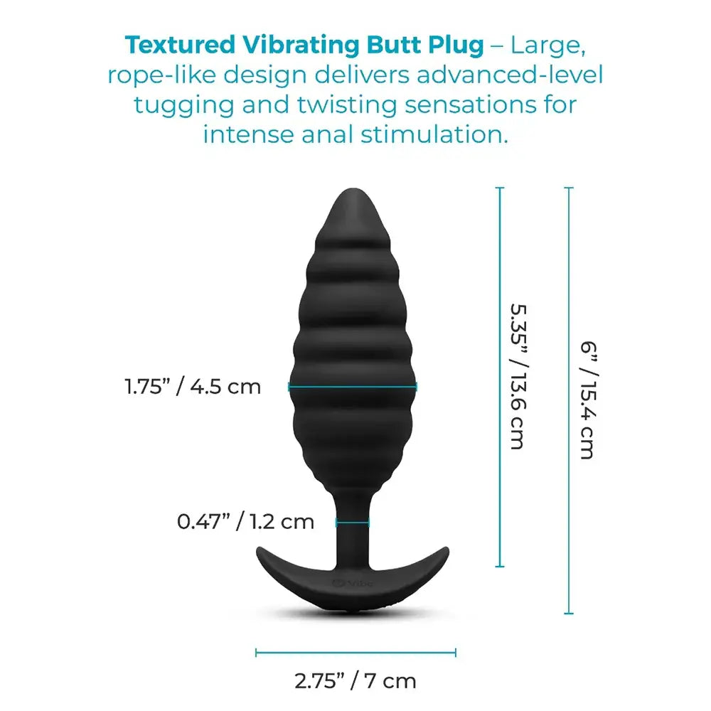 B-Vibe™ b-Vibe Twist Texture Large Vibrating Butt Plug, Body-Safe Silicone Black