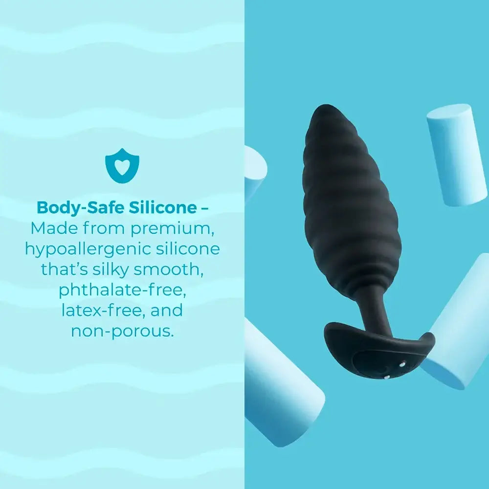 B-Vibe™ b-Vibe Twist Texture Large Vibrating Butt Plug, Body-Safe Silicone Black
