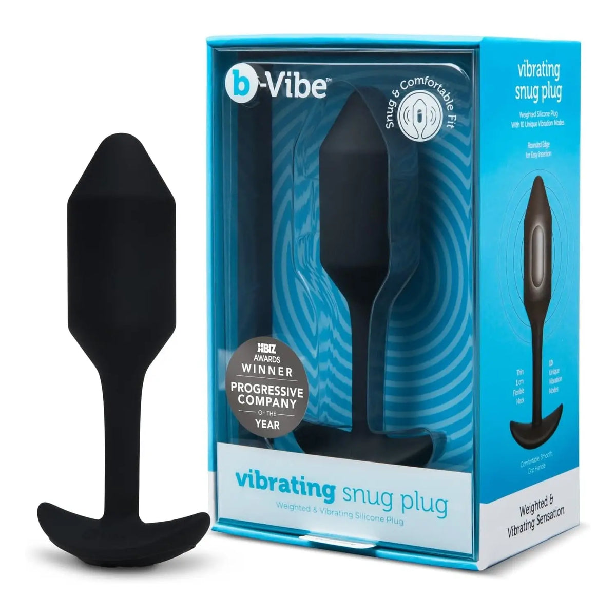 B-Vibe™ B-Vibe Vibrating Snug Plug 2 (Medium) - Weighted Rechargeable Extended-Wear Black