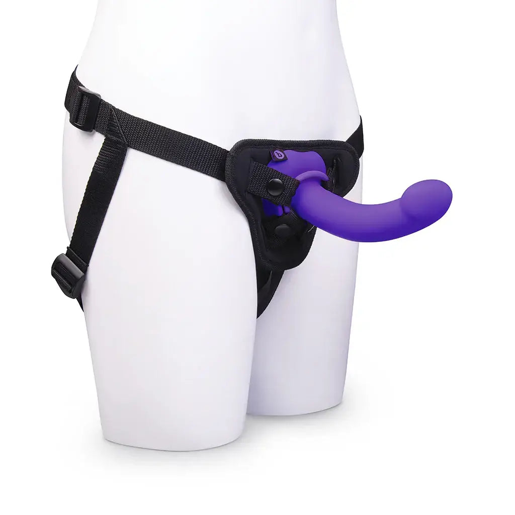 B-Vibe™ Vibrating Curved Strap-On Kit | 6.5’’ Silicone Dildo & Harness Purple