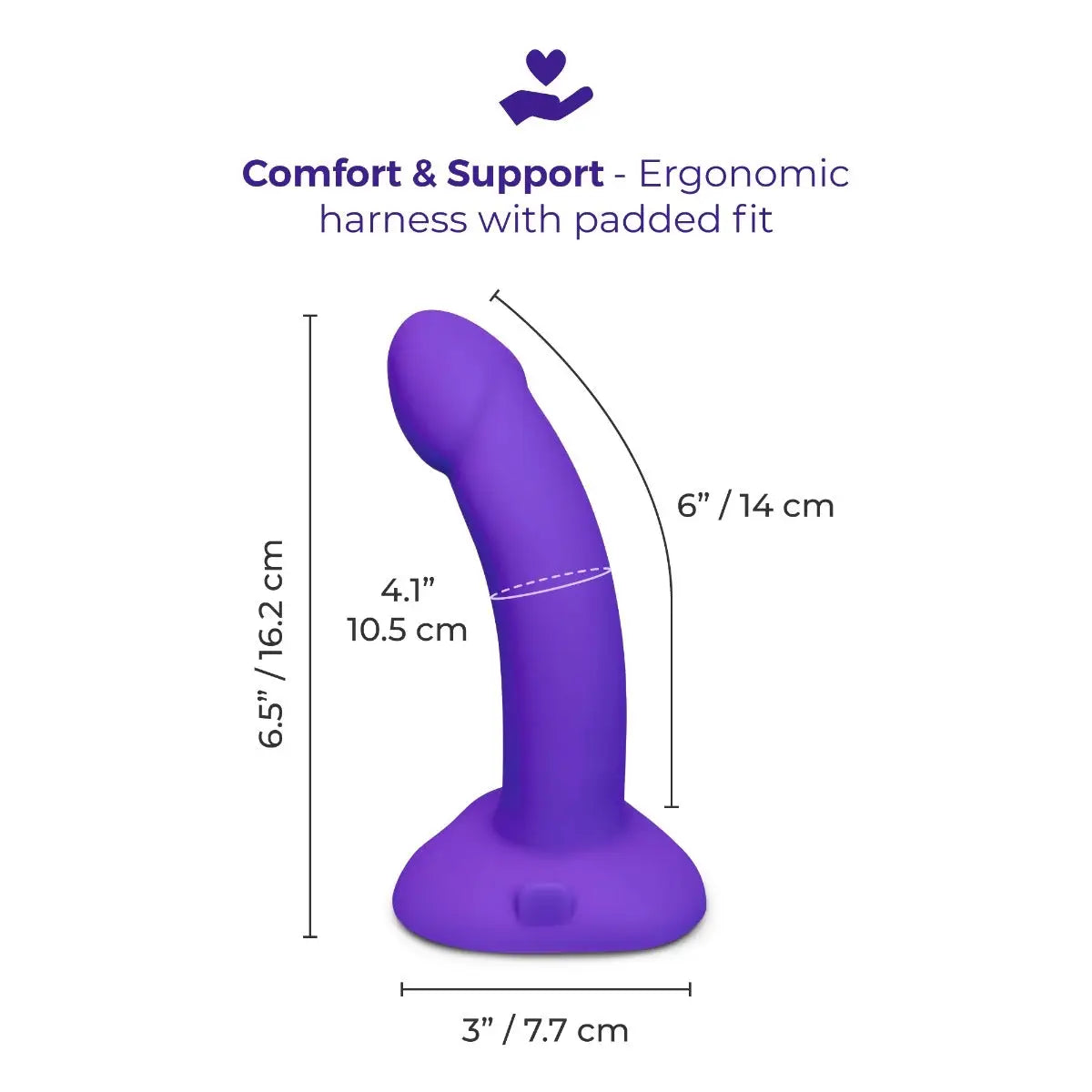B-Vibe™ Vibrating Curved Strap-On Kit | 6.5’’ Silicone Dildo & Harness Purple