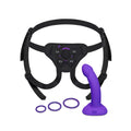 B-Vibe™ Vibrating Curved Strap-On Kit | 6.5’’ Silicone Dildo & Harness Purple