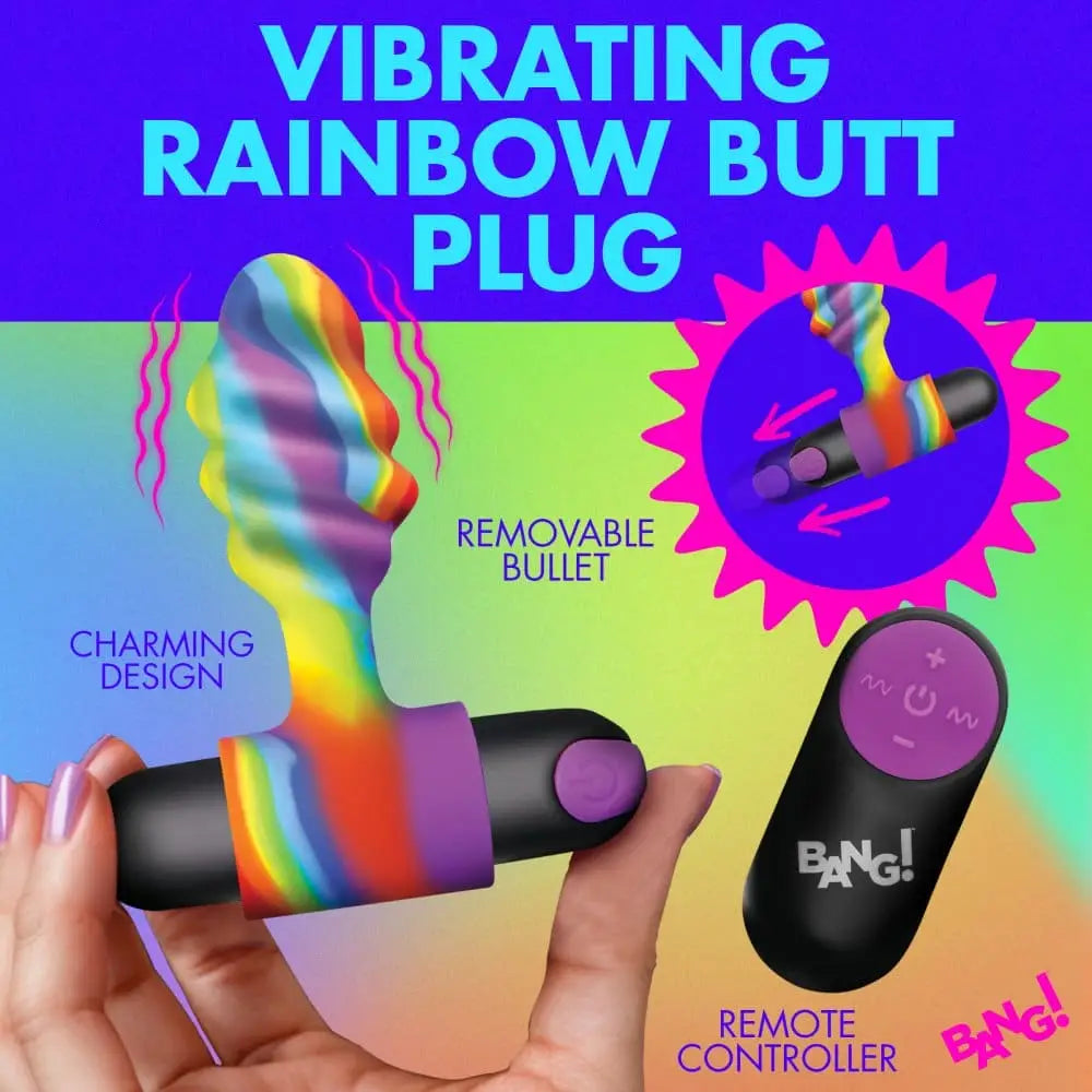 XR Brands® Bang! Vibrating Rainbow Butt Plug - Rolik®