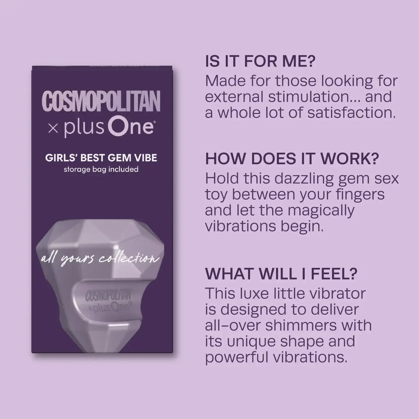 Beacon Wellness Brands Cosmopolitan X plusOne Diamond Vibrator - Waterproof Rechargeable Gem Vibe Lavender