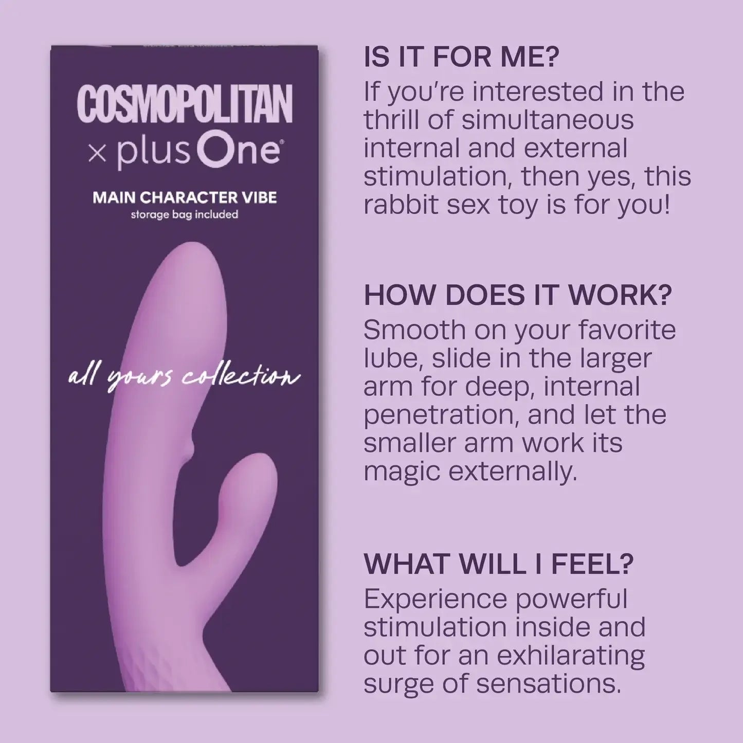 Beacon Wellness Brands Cosmopolitan x plusOne Main Character Dual Vibrator with Stroking Bead Purple