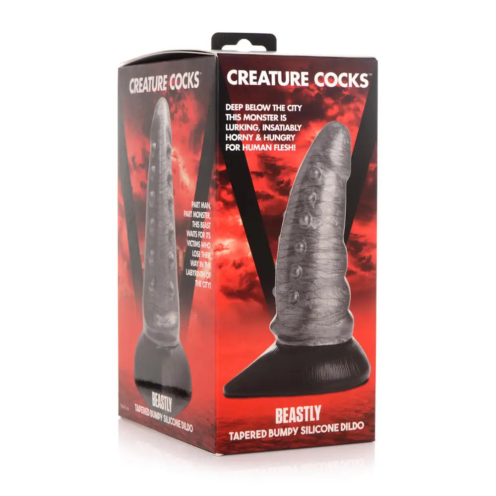 Beastly Tapered Bumpy Silicone Dildo - Silver
