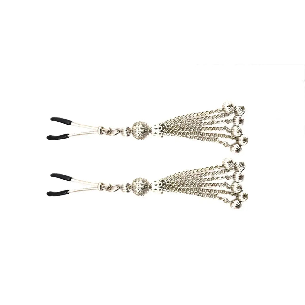 Bijoux de Nip Silver Chain Tassel Nipple Clamps - Adjustable Tweezer Style