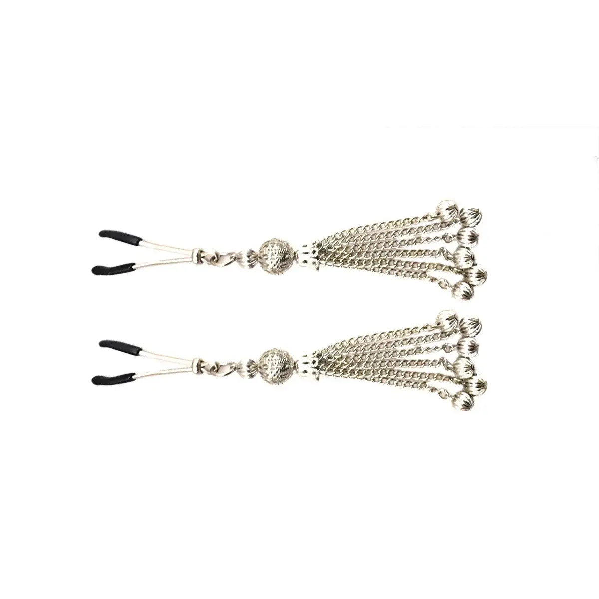 Bijoux de Nip Silver Chain Tassel Nipple Clamps - Adjustable Tweezer Style