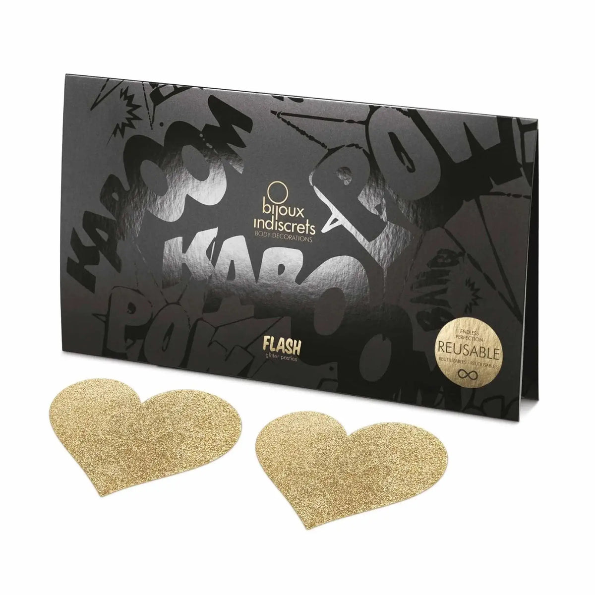 Bijoux Indiscrets Flash Gold Heart Pasties - Reusable Glitter Nipple Covers