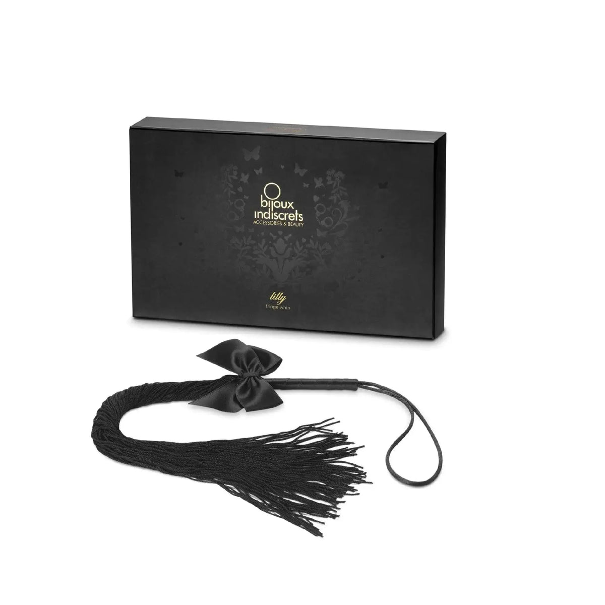 Bijoux Indiscrets Lilly Fringe Whip - Soft Tassel Flogger for Sensual Play Black