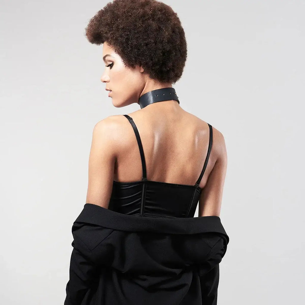 Bijoux Indiscrets Maze Choker with Leash - Vegan Leather Collar & Restraint Black