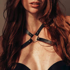 Bijoux Indiscrets Maze Cross Chest Harness - Vegan Leather Body Black