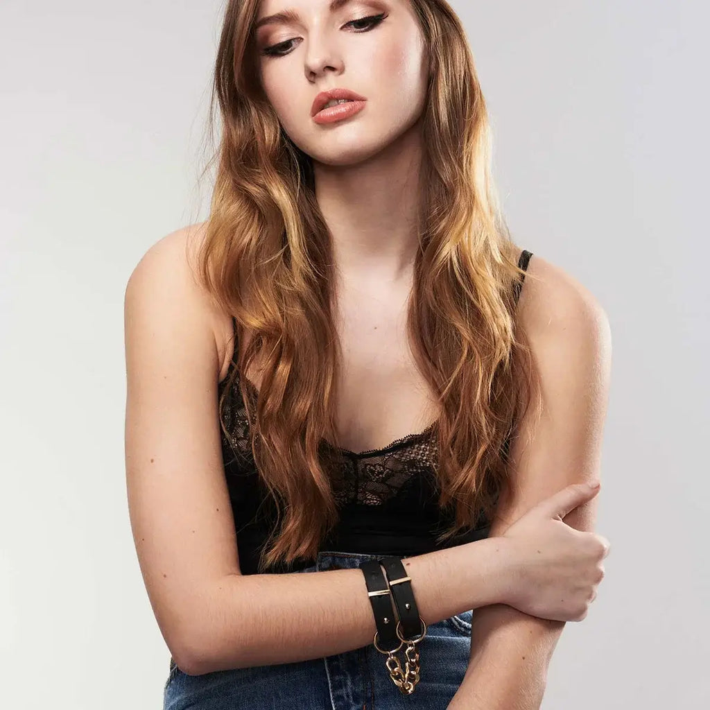 Bijoux Indiscrets Maze Thin Cuffs - Vegan Leather Wrist & Restraints Black