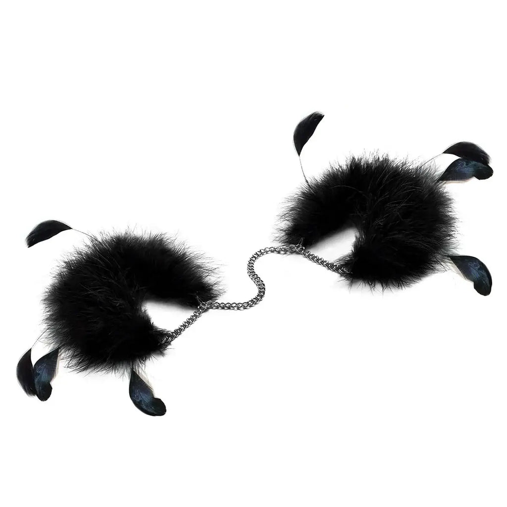 Bijoux Indiscrets Za Zu Feather Cuffs - Marabou Wrist Restraints with Chain Black