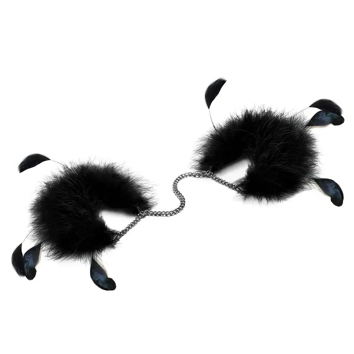 Bijoux Indiscrets Za Zu Feather Cuffs - Marabou Wrist Restraints with Chain Black