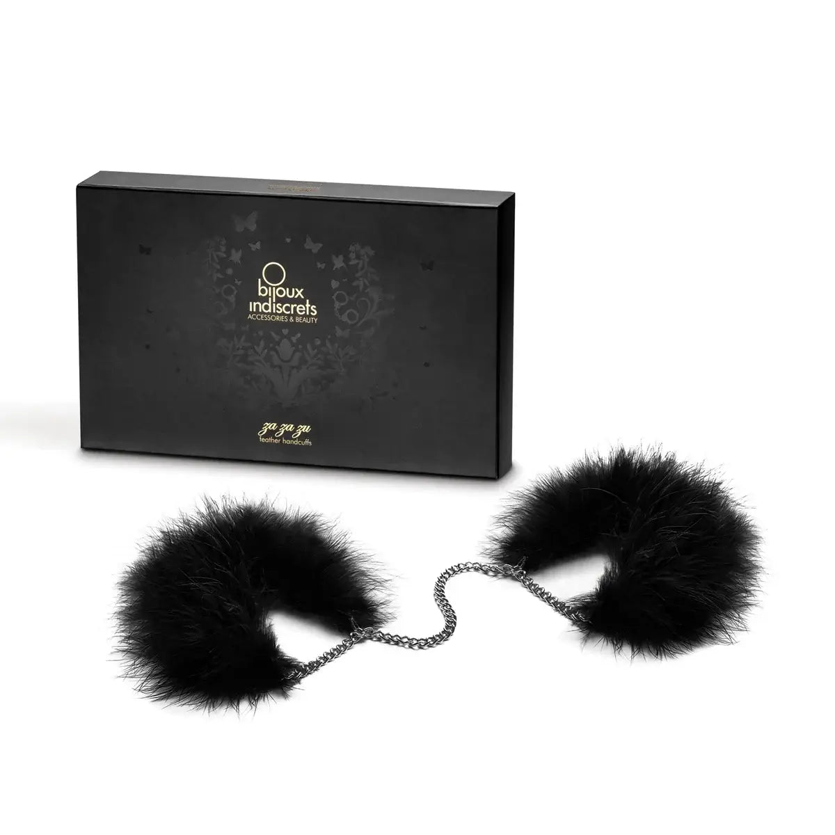 Bijoux Indiscrets Za Zu Feather Cuffs - Marabou Wrist Restraints with Chain Black