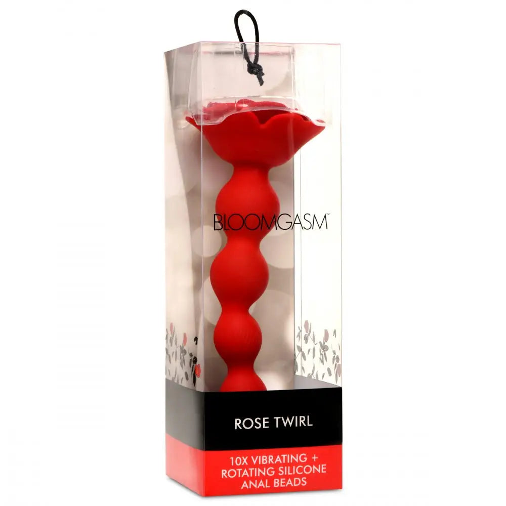 Bloomgasm™ Rose Twirl 10X Vibrating & Rotating Silicone Anal Beads - Red