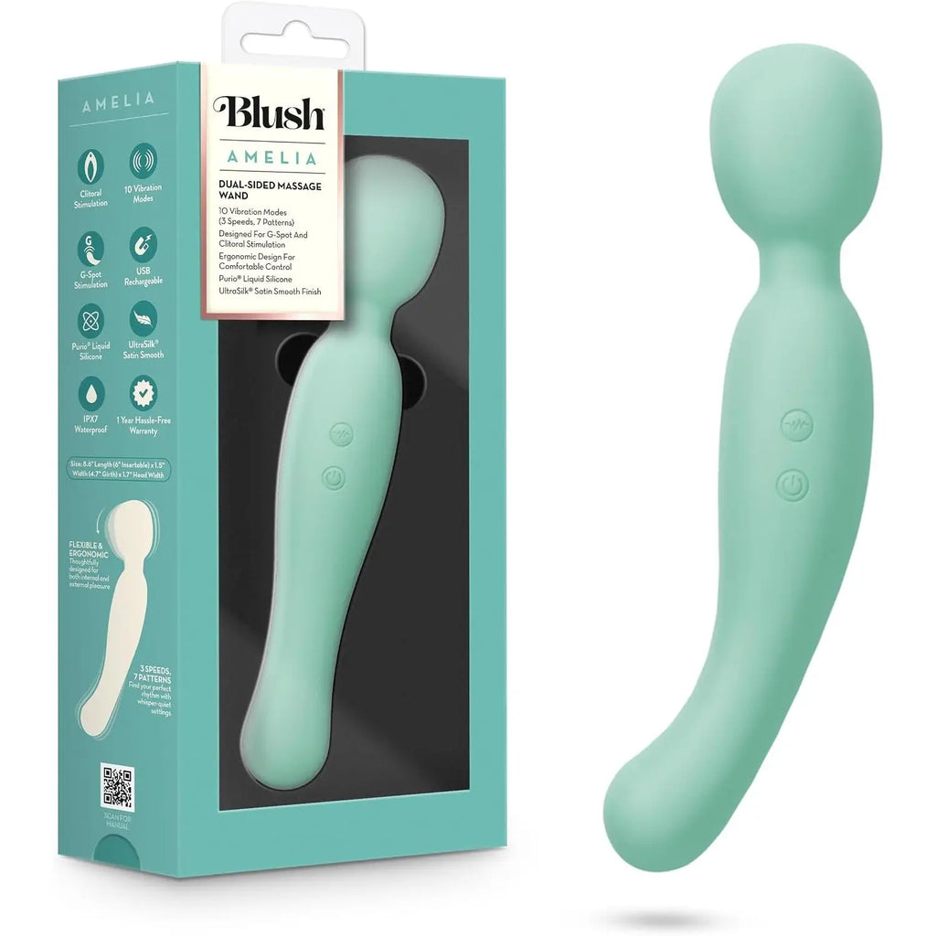 Blush Novelties® Amelia Dual-Ended Silicone Wand Vibrator Seafoam
