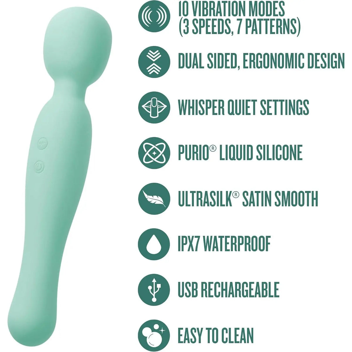 Blush Novelties® Amelia Dual-Ended Silicone Wand Vibrator Seafoam