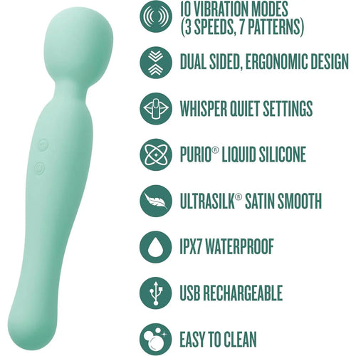 Blush Novelties® Amelia Dual-Ended Silicone Wand Vibrator Seafoam