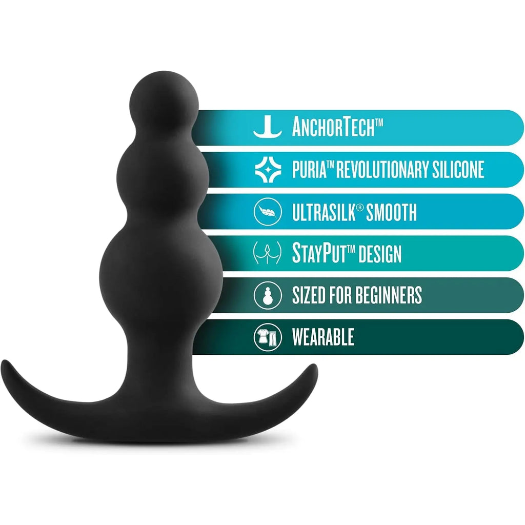Blush Novelties® Anal Adventures Platinum Beaded Butt Plug - Popping Sensation | Anchor Base Black