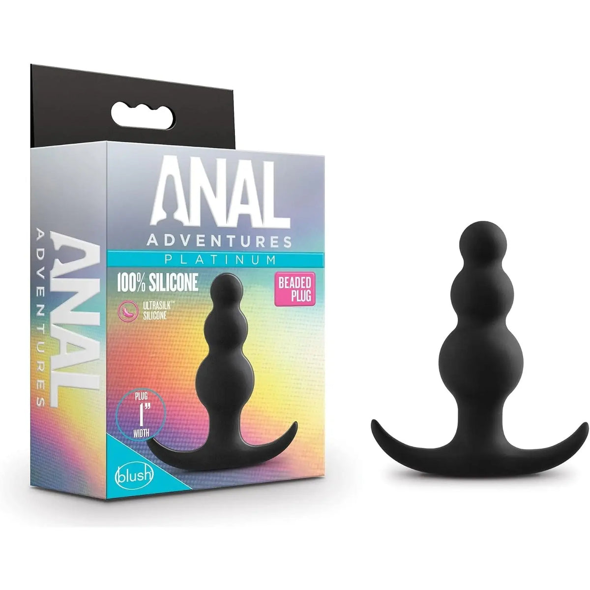 Blush Novelties® Anal Adventures Platinum Beaded Butt Plug - Popping Sensation | Anchor Base Black