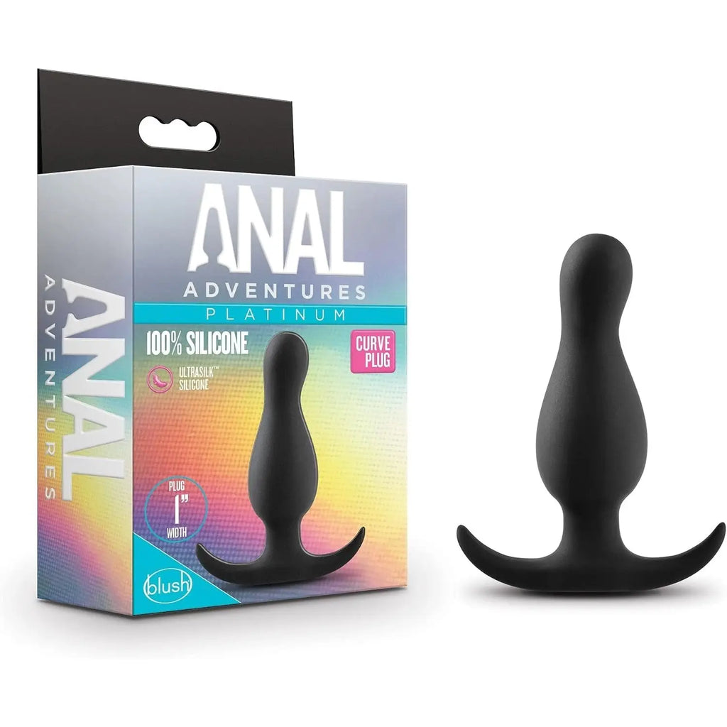 Blush Novelties® Anal Adventures Platinum Curve Butt Plug - Prostate Targeting | Anchor Base Black