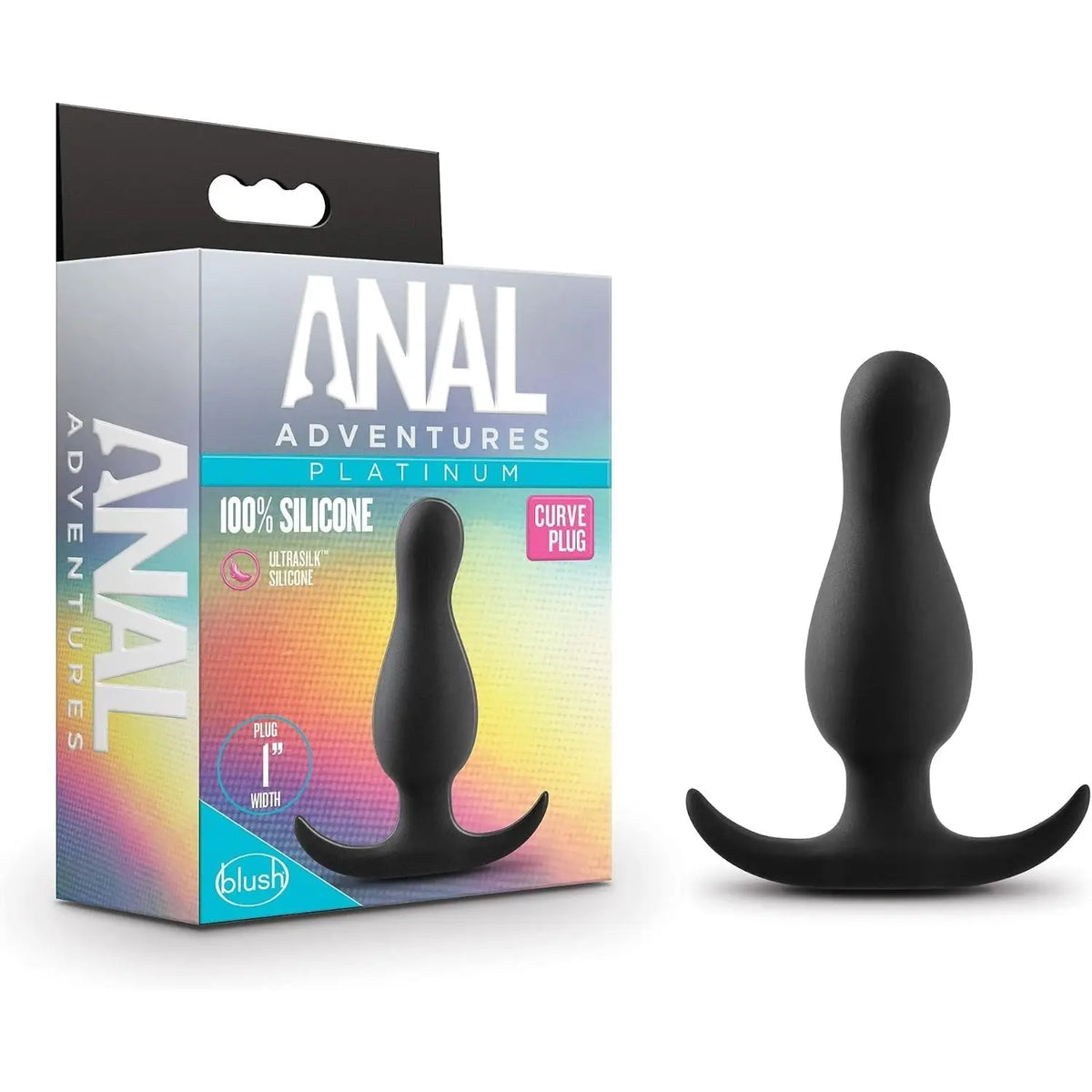 Blush Novelties® Anal Adventures Platinum Curve Butt Plug - Prostate Targeting | Anchor Base Black