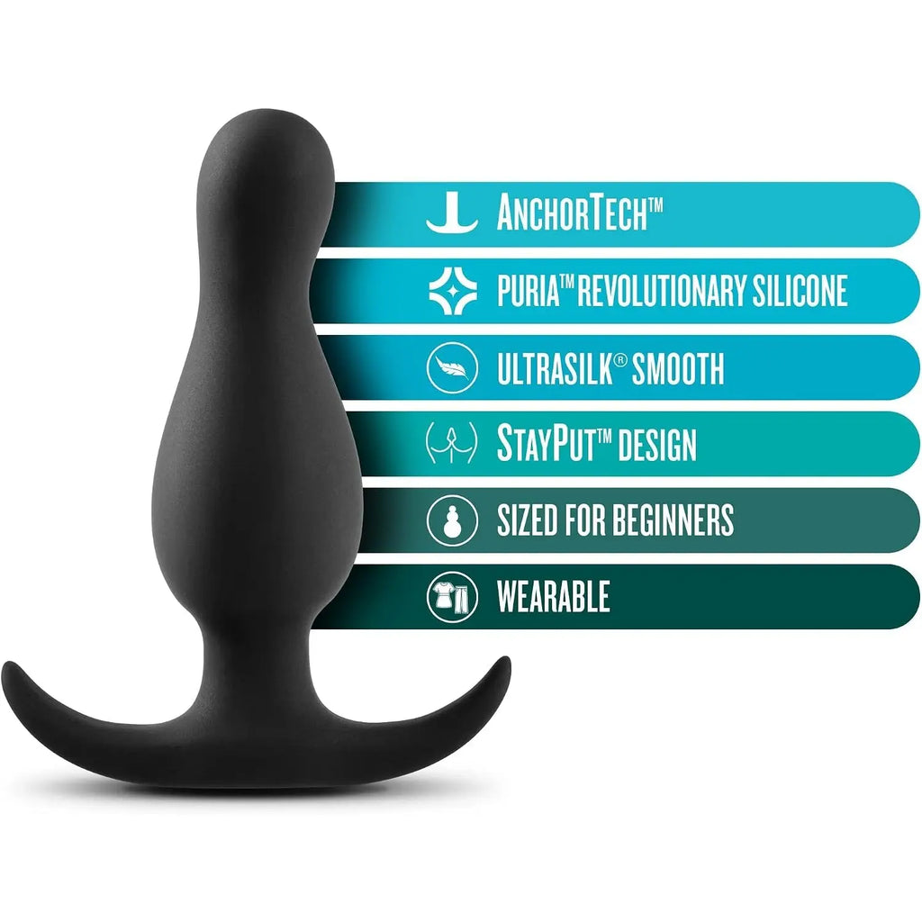 Blush Novelties® Anal Adventures Platinum Curve Butt Plug - Prostate Targeting | Anchor Base Black