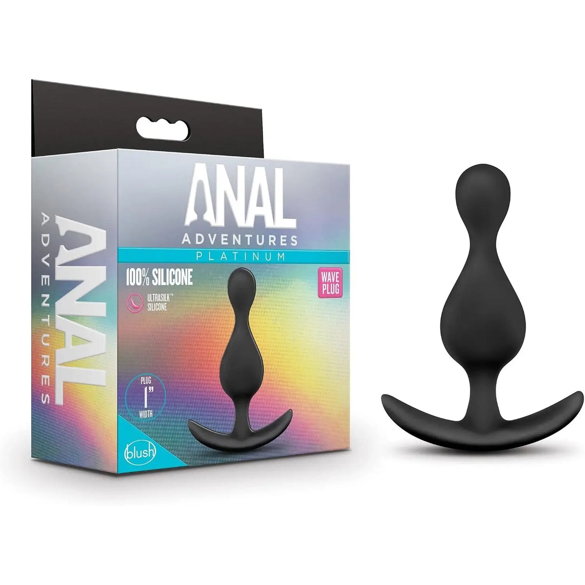 Blush Novelties® Anal Adventures Platinum Wave Butt Plug - Flexible Shaft | Tapered Tip | Anchor Base Black