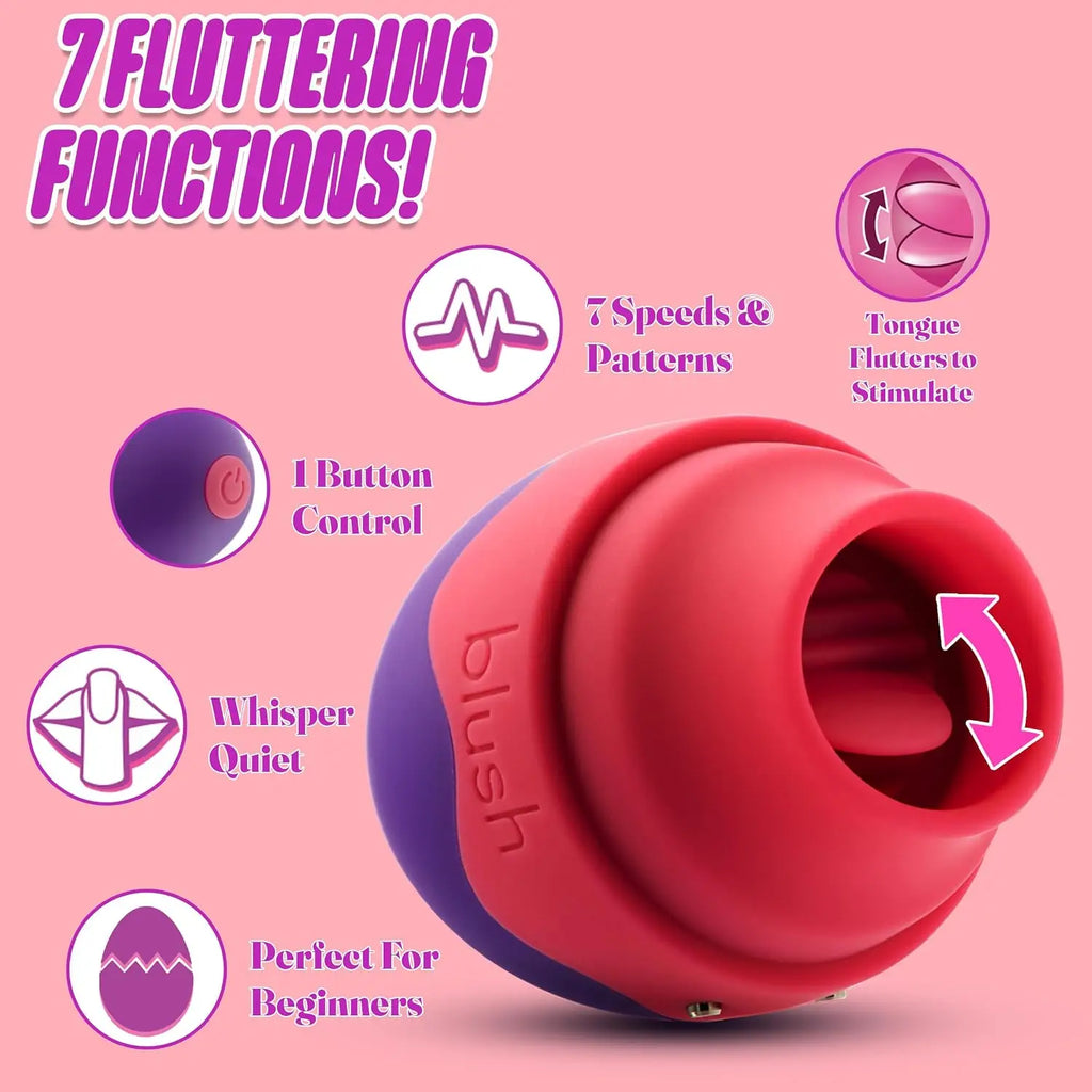 Blush Novelties® Aria Flutter Tongue Vibrator - Rechargeable Clitoral Stimulator with 7 Modes Purple