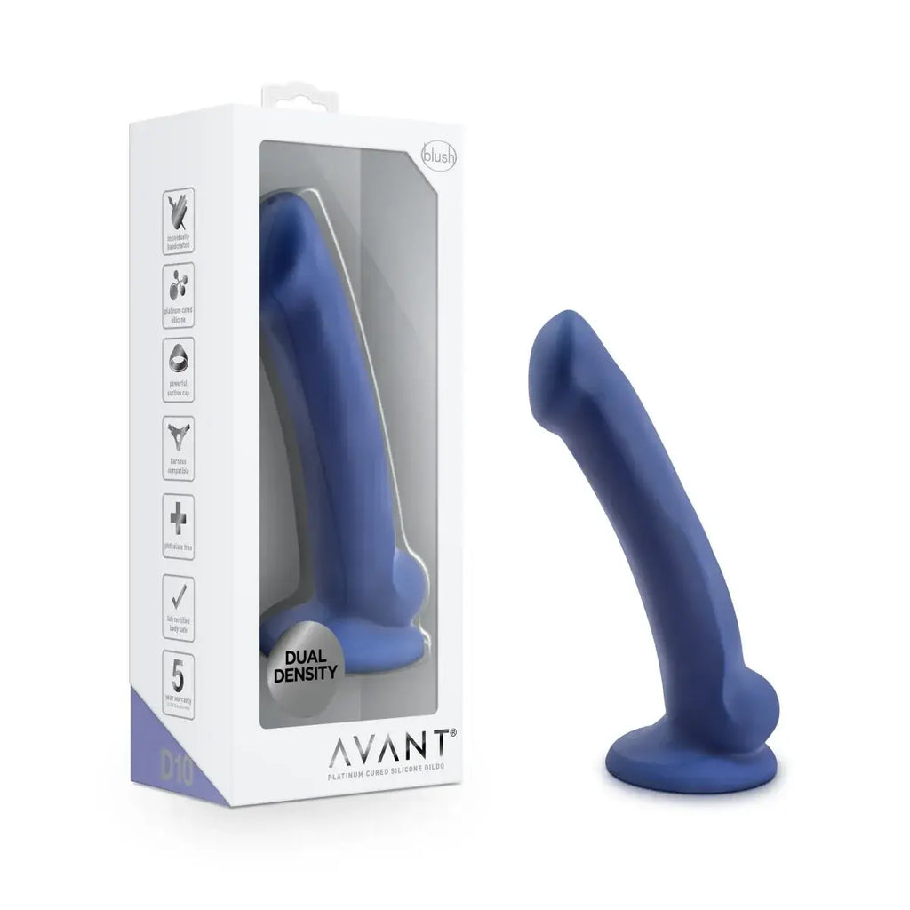 Blush Novelties® Avant D10 Ergo Mini Dual Density Dildo - Sensa Feel | Suction Cup & Harness Compatible Blue